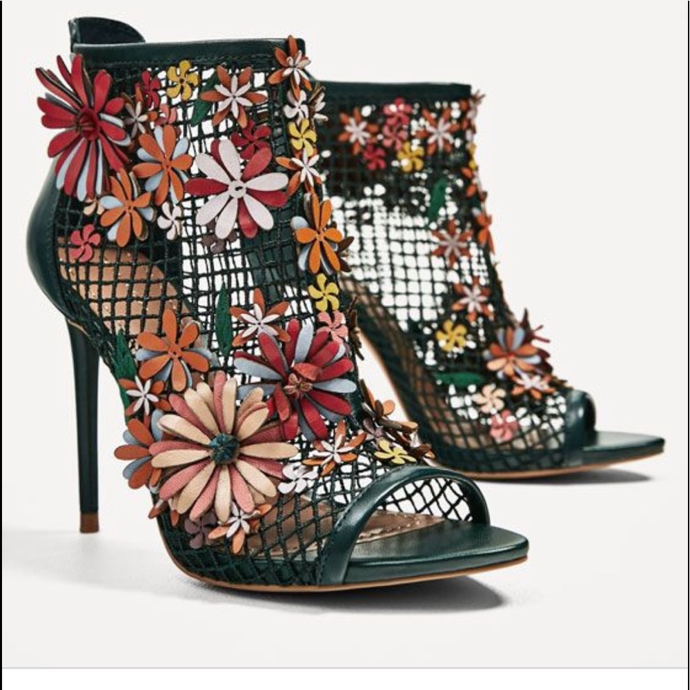Zara heeled  flower embellished shoes
